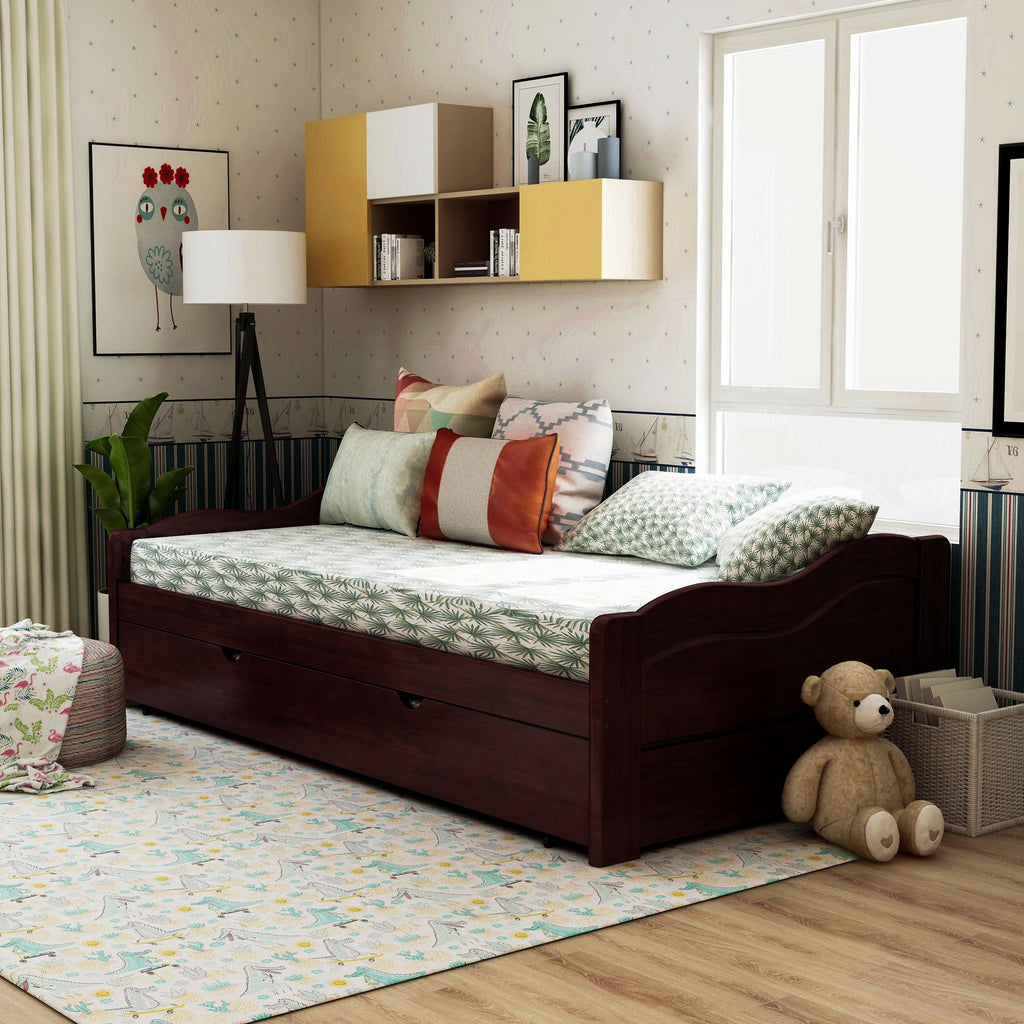 Brown Twin Wooden Daybed with Trundle O4041