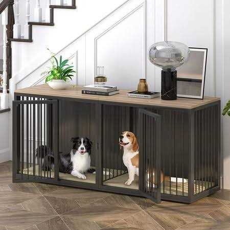 Large Wooden Dog Crate Furniture with Double Doors Q57806