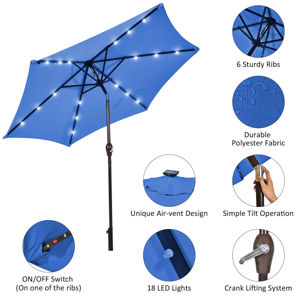 9 ft Patio Table Market Umbrella with Solar LED Lights D620