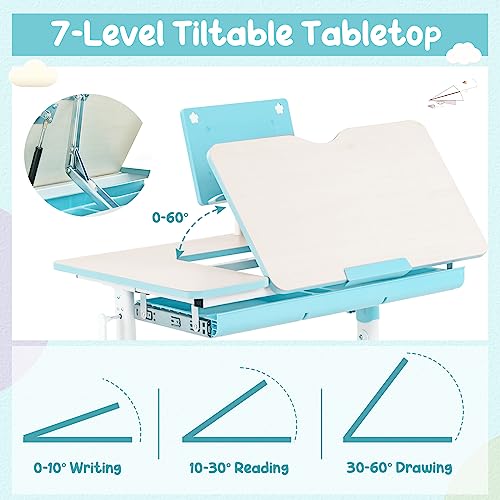 Pink Height-Adjustable Kids Desk and Chair Set with Tiltable Desktop H1142