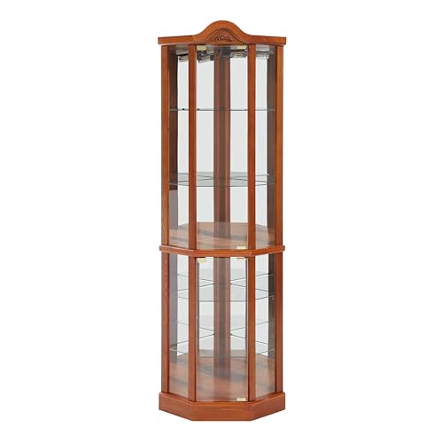 Oak Lighted Wooden Corner Display Curio Cabinet with Tempered Glass Doors C42961
