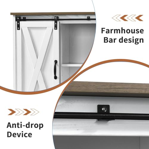 Coffee Bar Cabinet with Sliding Barn Doors, 42” Sideboard Buffet Cabinet with Storage, Espresso G745