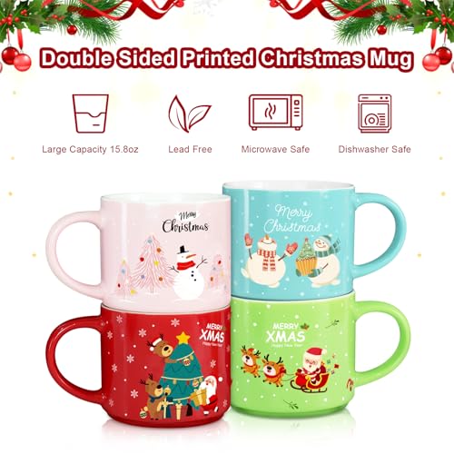 Set of 4 15.8 Oz Stackable Christmas Mugs with Stand R517