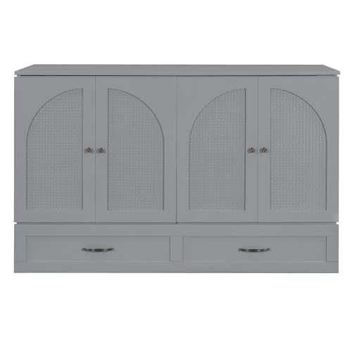 Queen Size Murphy Bed Cabinet Wall Bed with USB and Storage Drawer P71996