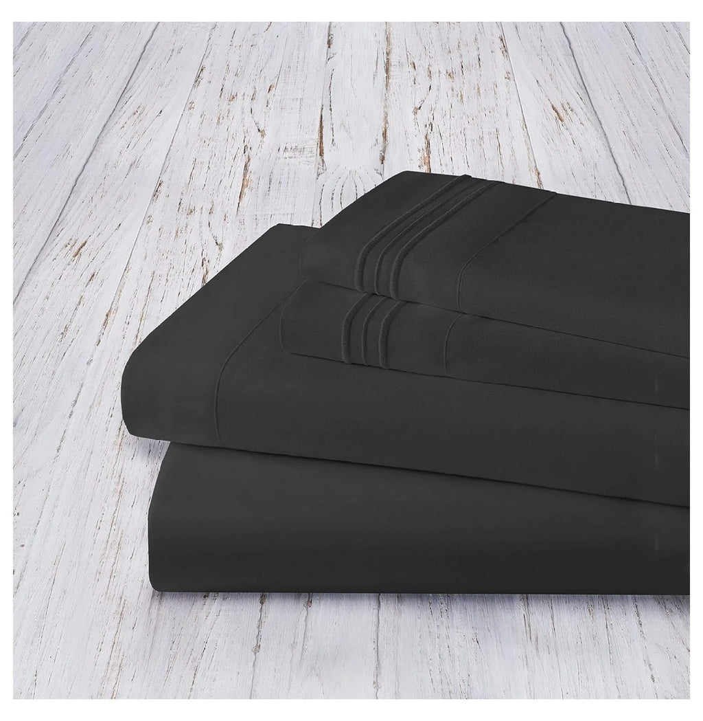 Twin 4 Piece Sheet Set with Pillowcases, Deep Pocket, Black Y5563