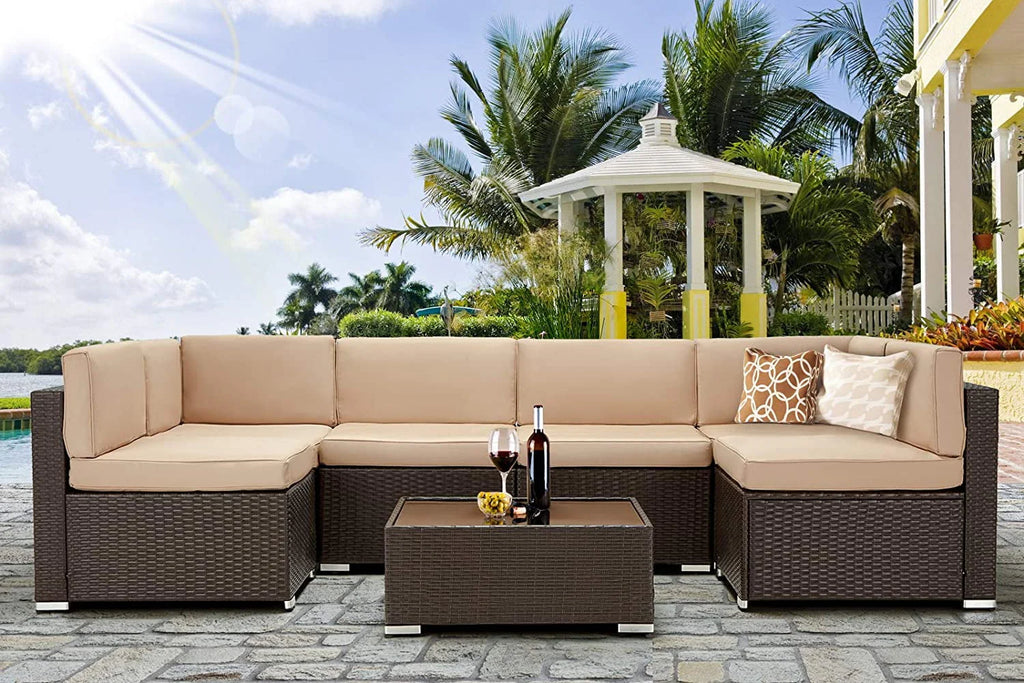 7-Piece PE Rattan Wicker Outdoor Sectional Sofa Set O30257