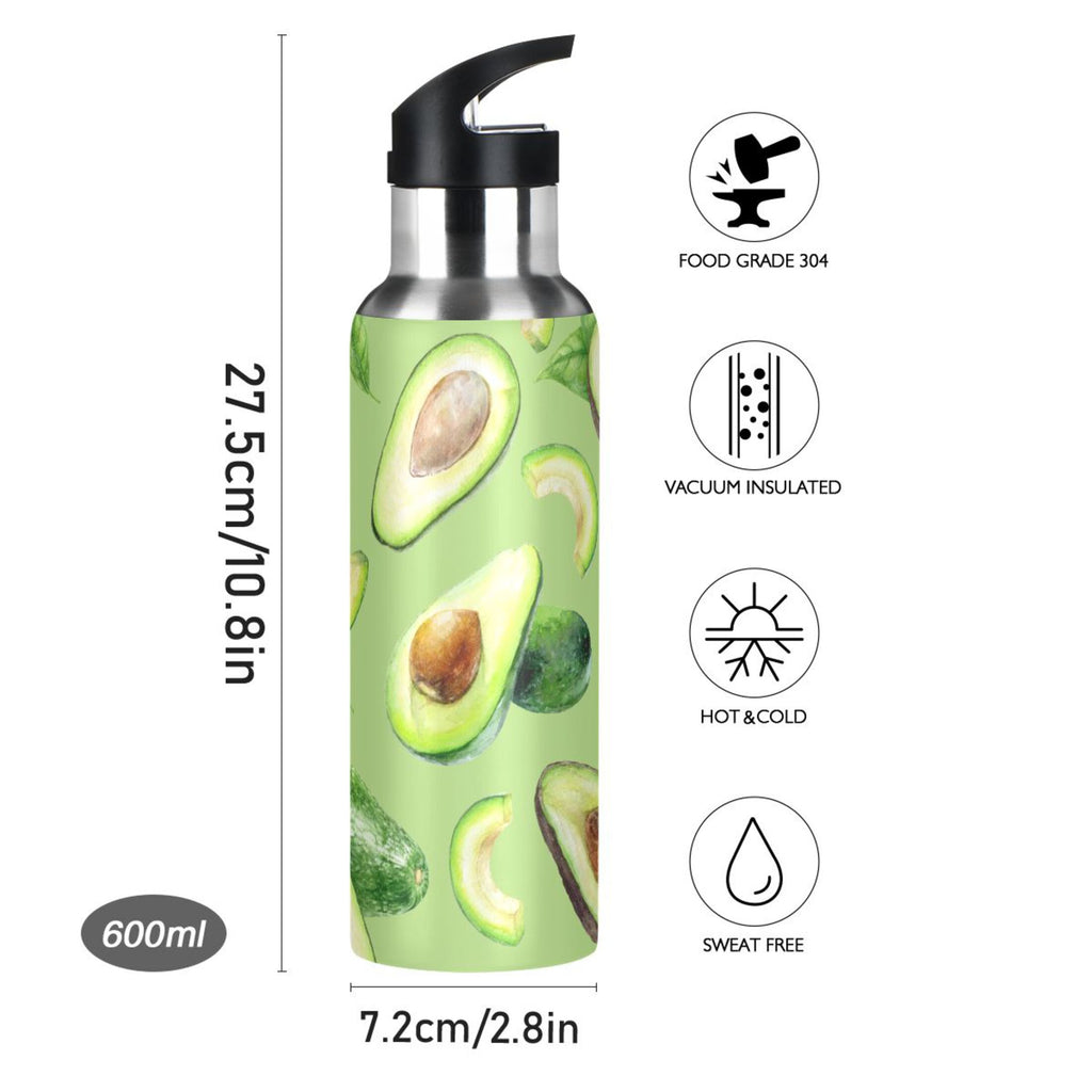 Green Avocado Fruit Stainless Steel Vacuum Insulated Water Bottle with Straw Lid 20 OZ G4950