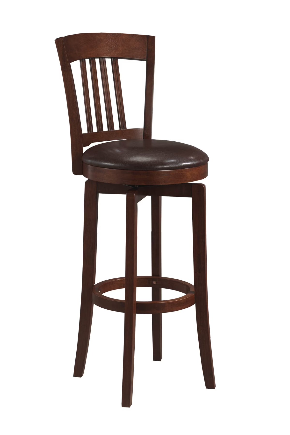 Brown Vinyl Seat Wood Bar Height Swivel Stool S34217