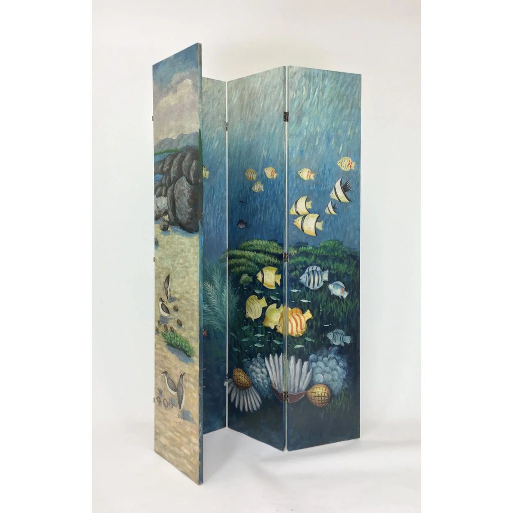 Hand Painted Double Side Screen - Blue P600