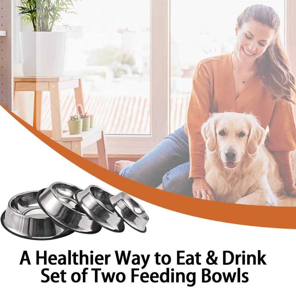 2 Packs Stainless Steel Dog Bowl with Anti-Skid Rubber Base J57650