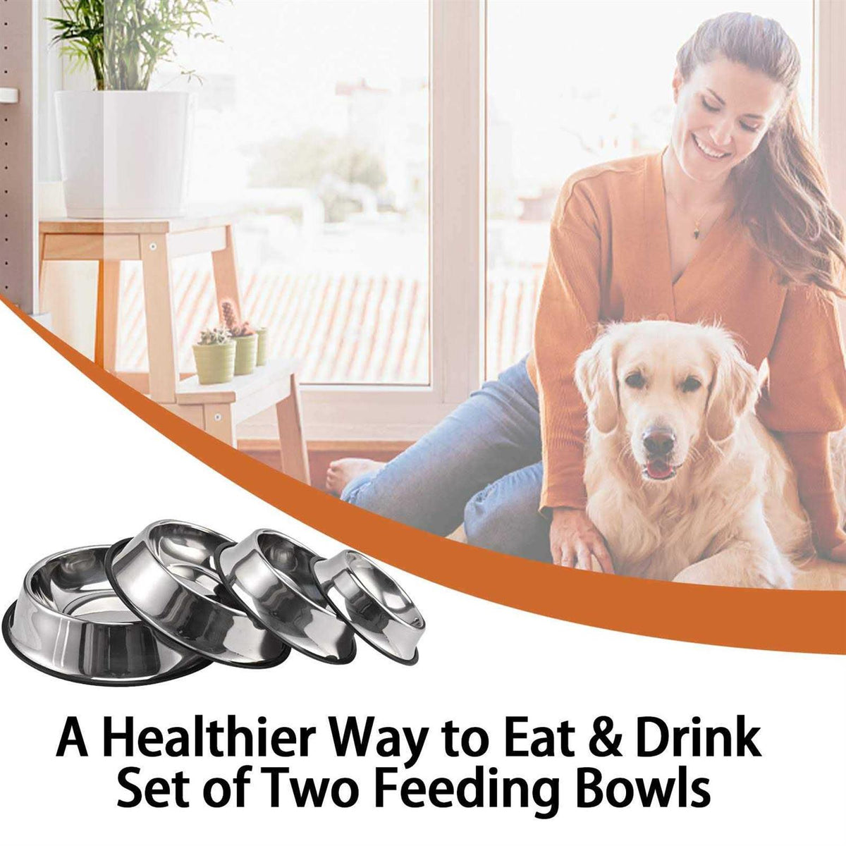 2 Packs Stainless Steel Dog Bowl with Anti-Skid Rubber Base J57650