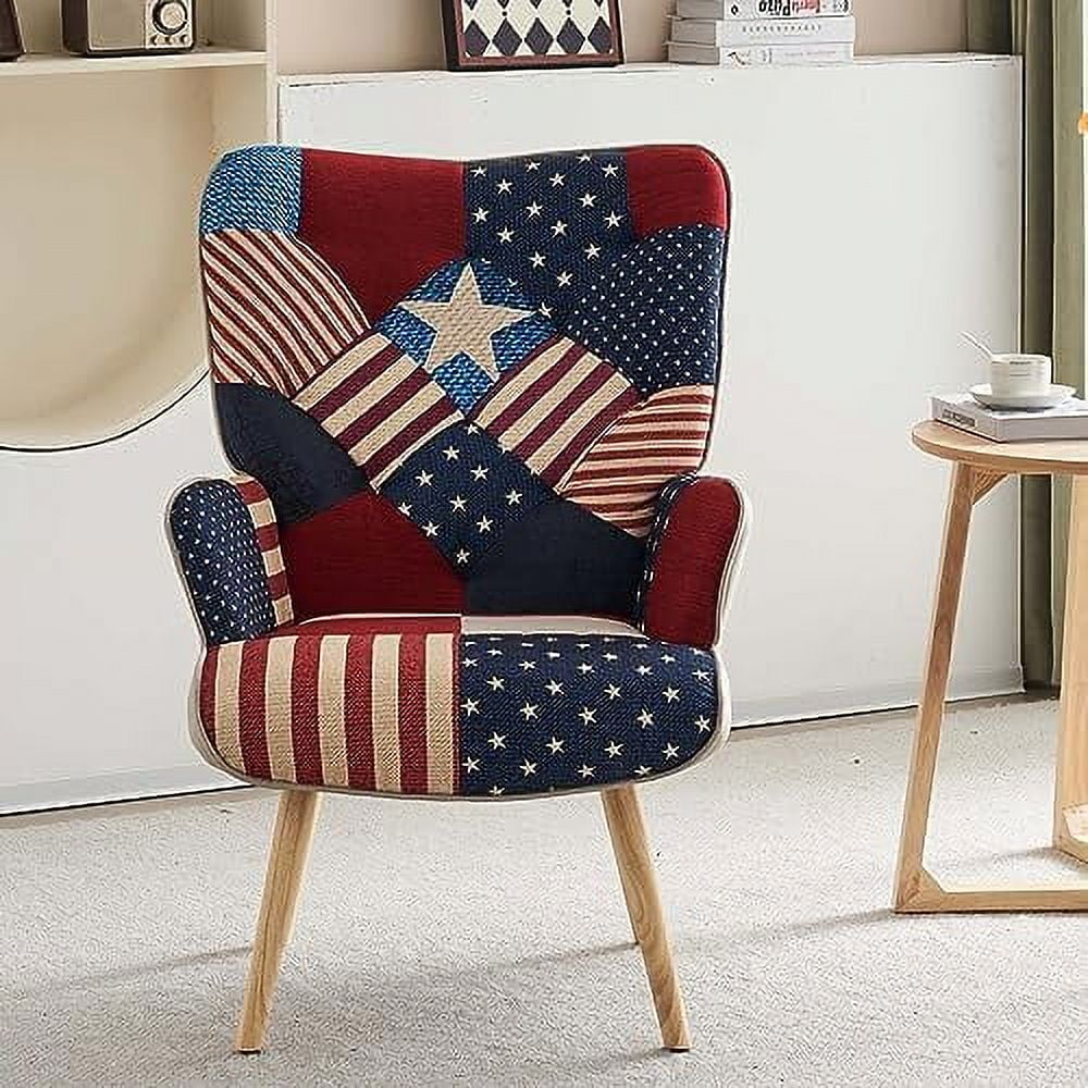 Grey Plaid Upholstered Accent Chair with Wooden Base B656756