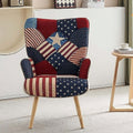 Grey Plaid Upholstered Accent Chair with Wooden Base B656756