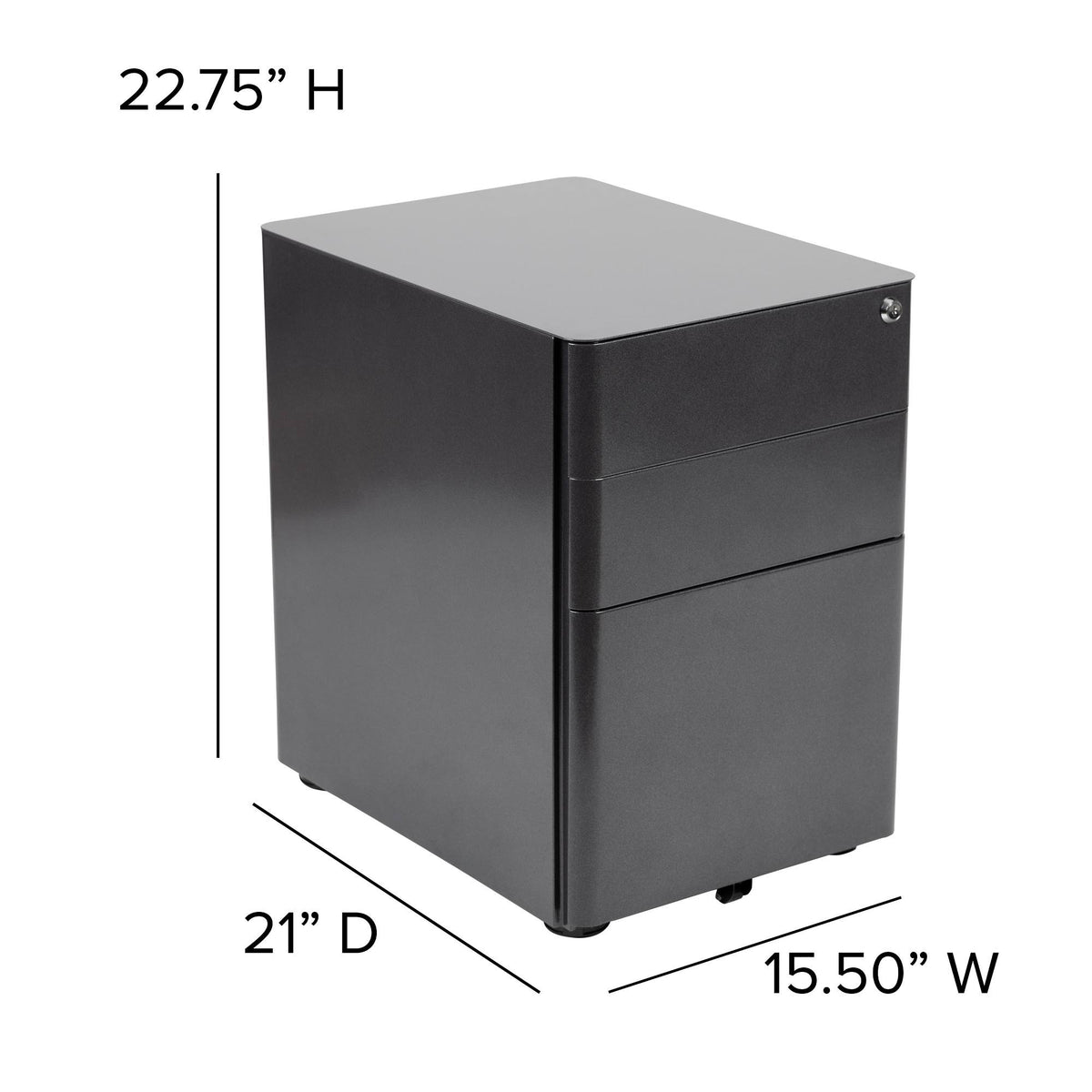 Black 3-Drawer Mobile Locking Filing Cabinet O822