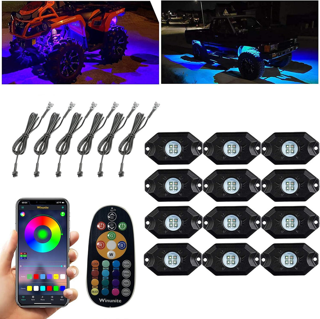 12 Pods RGBW LED Rock Lights with Remote Control J249607