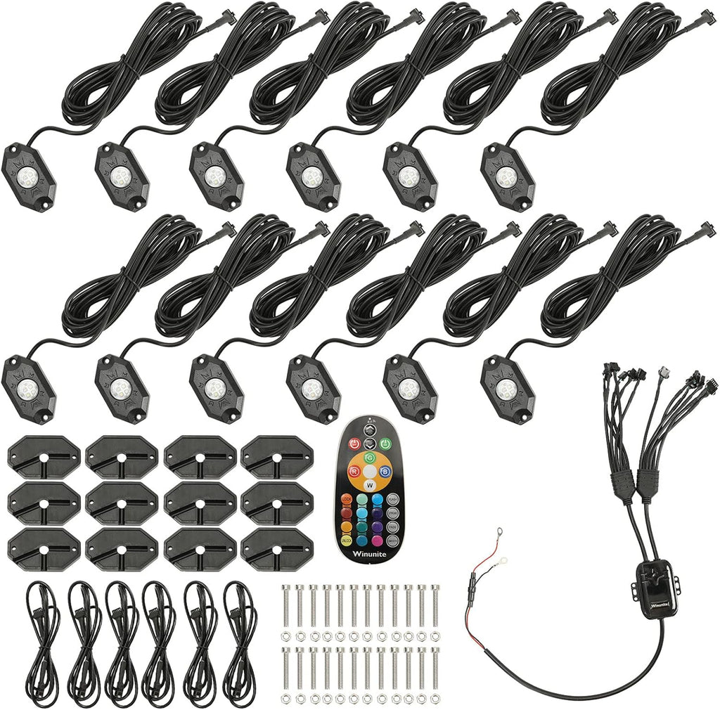 12 Pods RGBW LED Rock Lights with Remote Control J249607