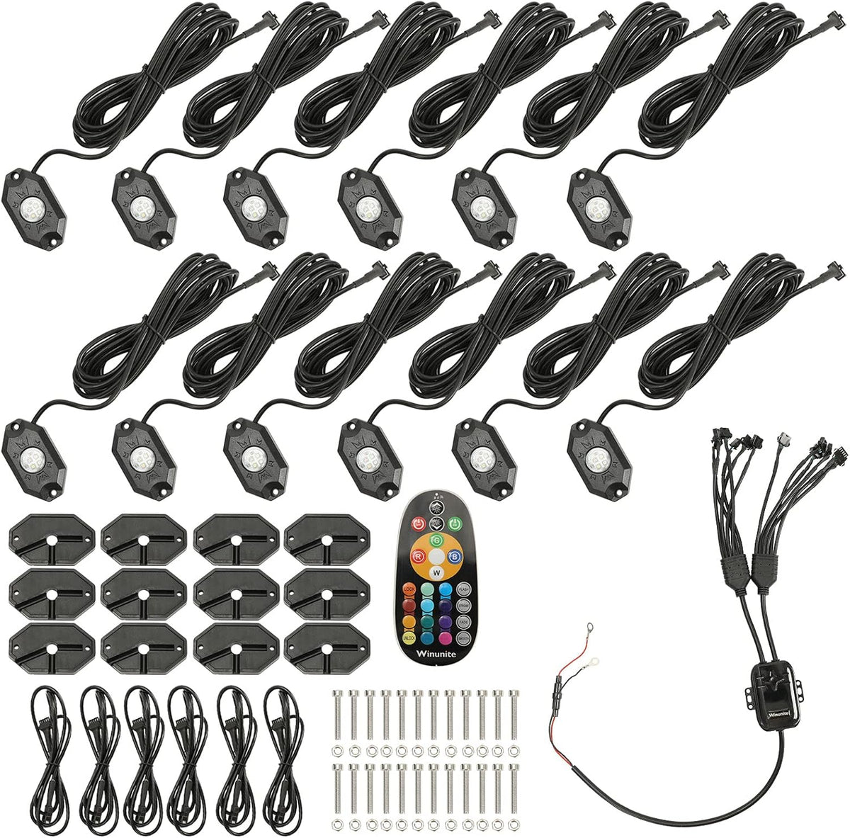 12 Pods RGBW LED Rock Lights with Remote Control J249607