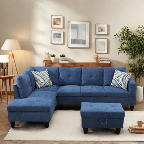 97" L Shaped Faux Leather Sectional Sofa with Storage Ottoman X487