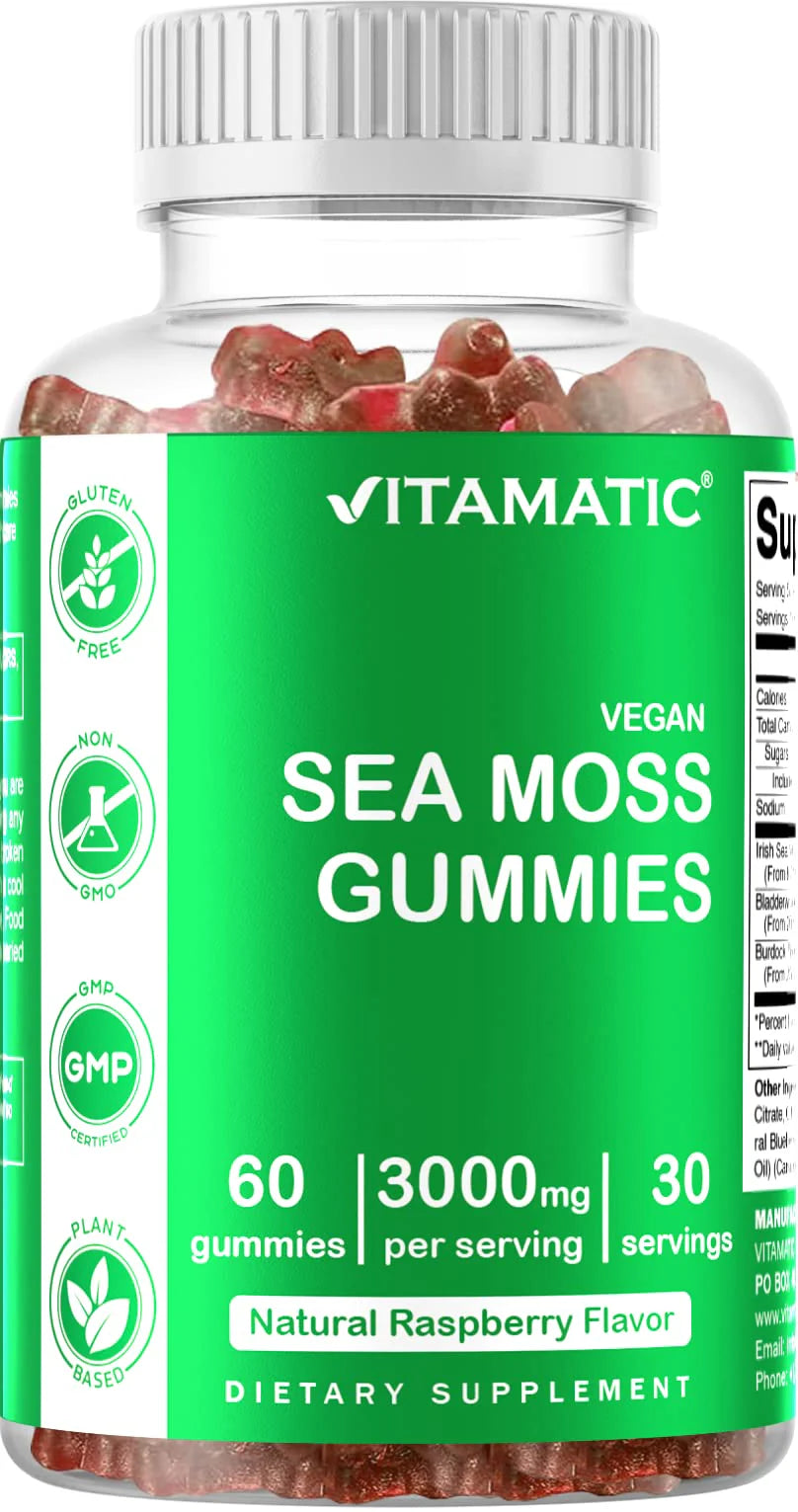 Irish Sea Moss Gummies 3000 mg 60 Vegan Gummies with Bladderwrack & Burdock Root Q2590