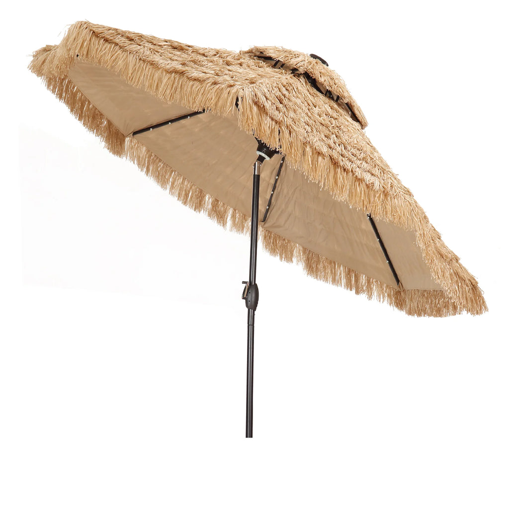 9 ft Solar LED Lights Thatched Tiki Umbrellas J764866