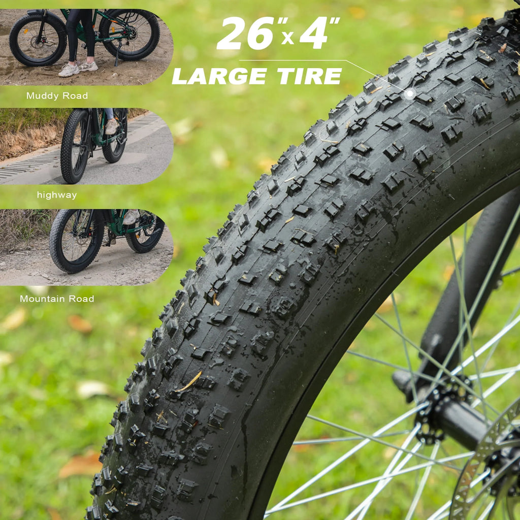 Electric Bike 26 x 4.0 Fat Tire Step-Thru 750W Motor 48V 14.5A Battery 7 Speed White F730865