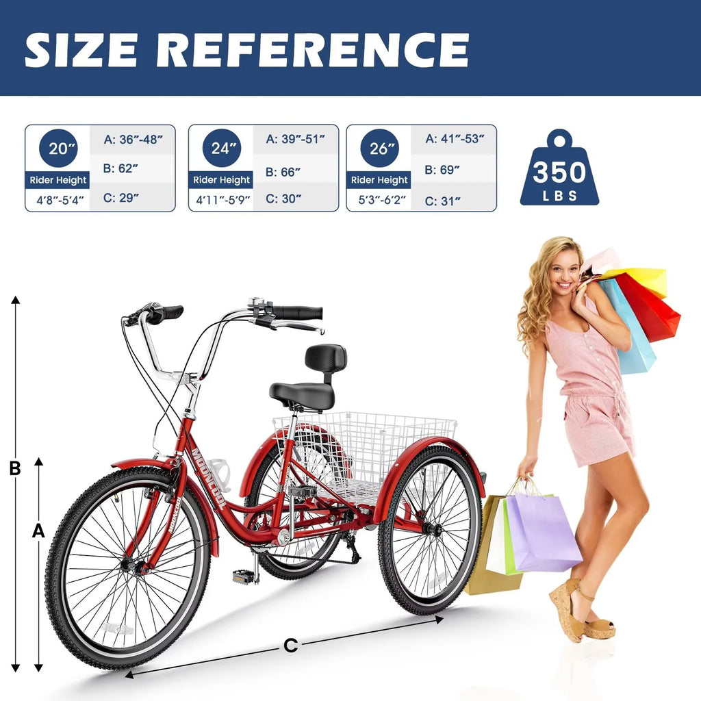 Adult Tricycles 3 Wheel 7 Speed 26 inch Tire Cruiser Bike with Low Step Through Frame and Big Basket G5436