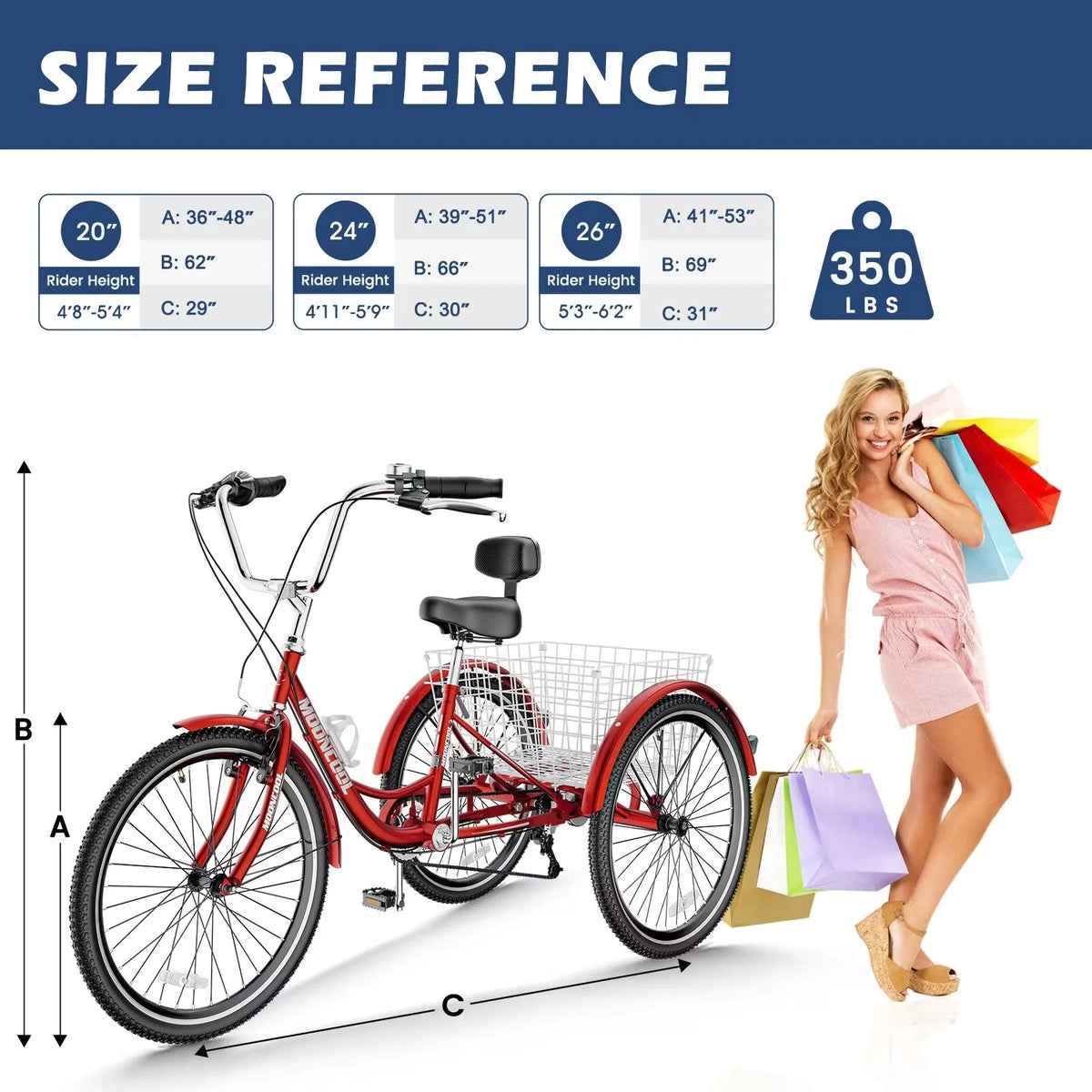 Adult Tricycles 3 Wheel 7 Speed 26 inch Tire Cruiser Bike with Low Step Through Frame and Big Basket G5436