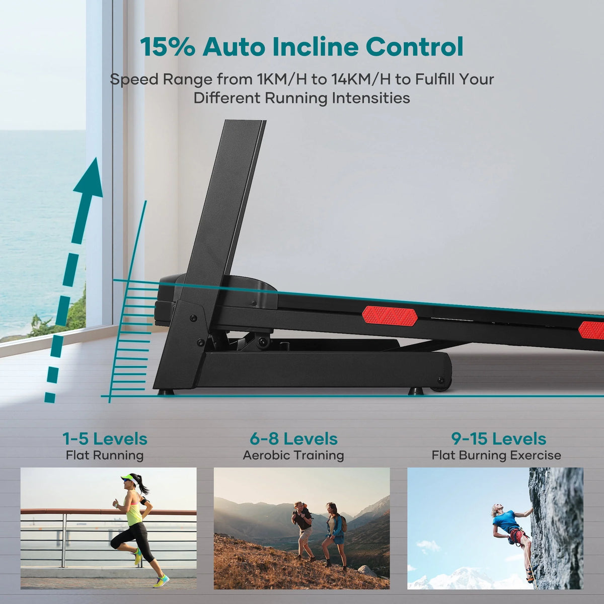 17 Wide Electric Folding Treadmill with Auto Incline I1637