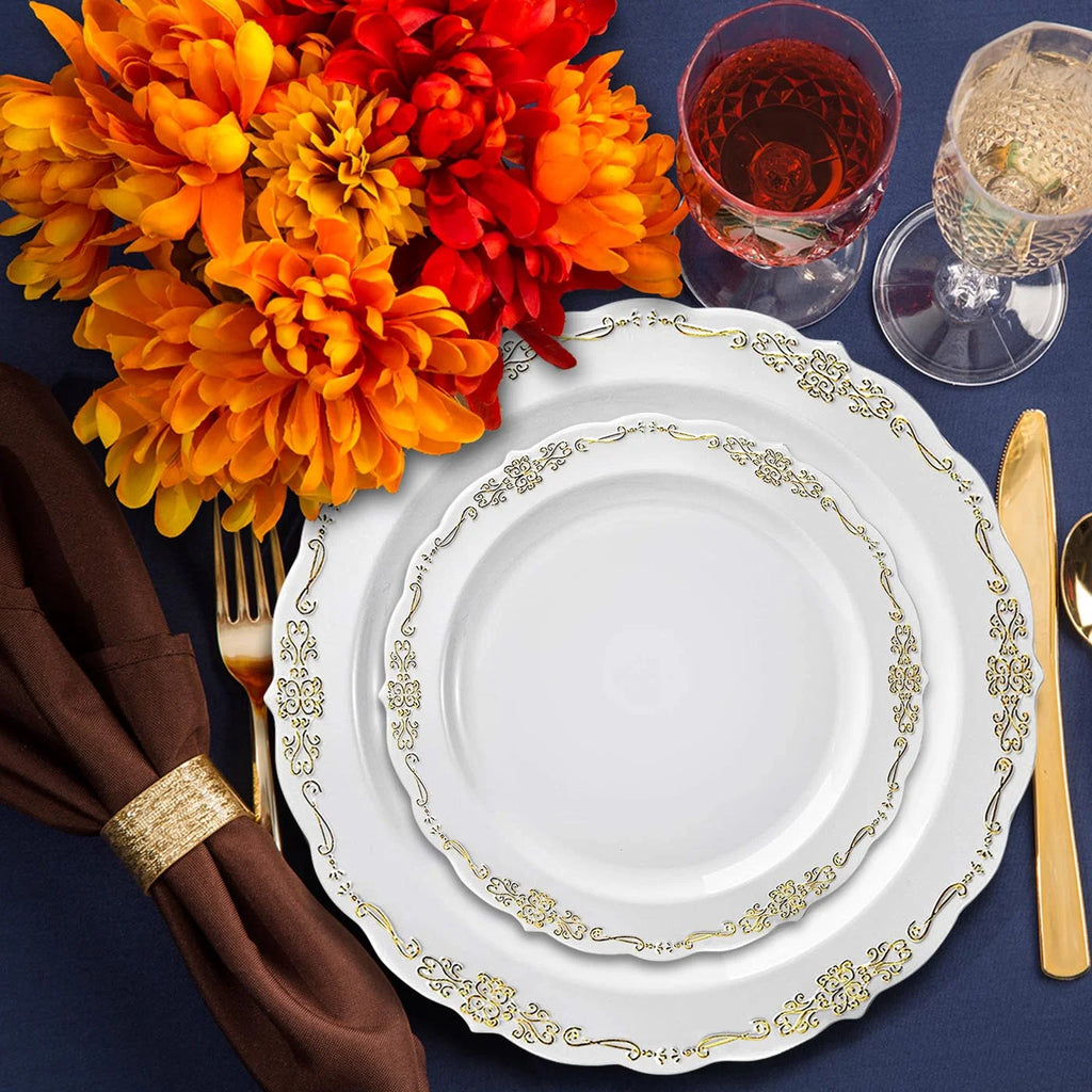 White Gold Disposable Plastic Wedding Value Set (60 Guests) F6272
