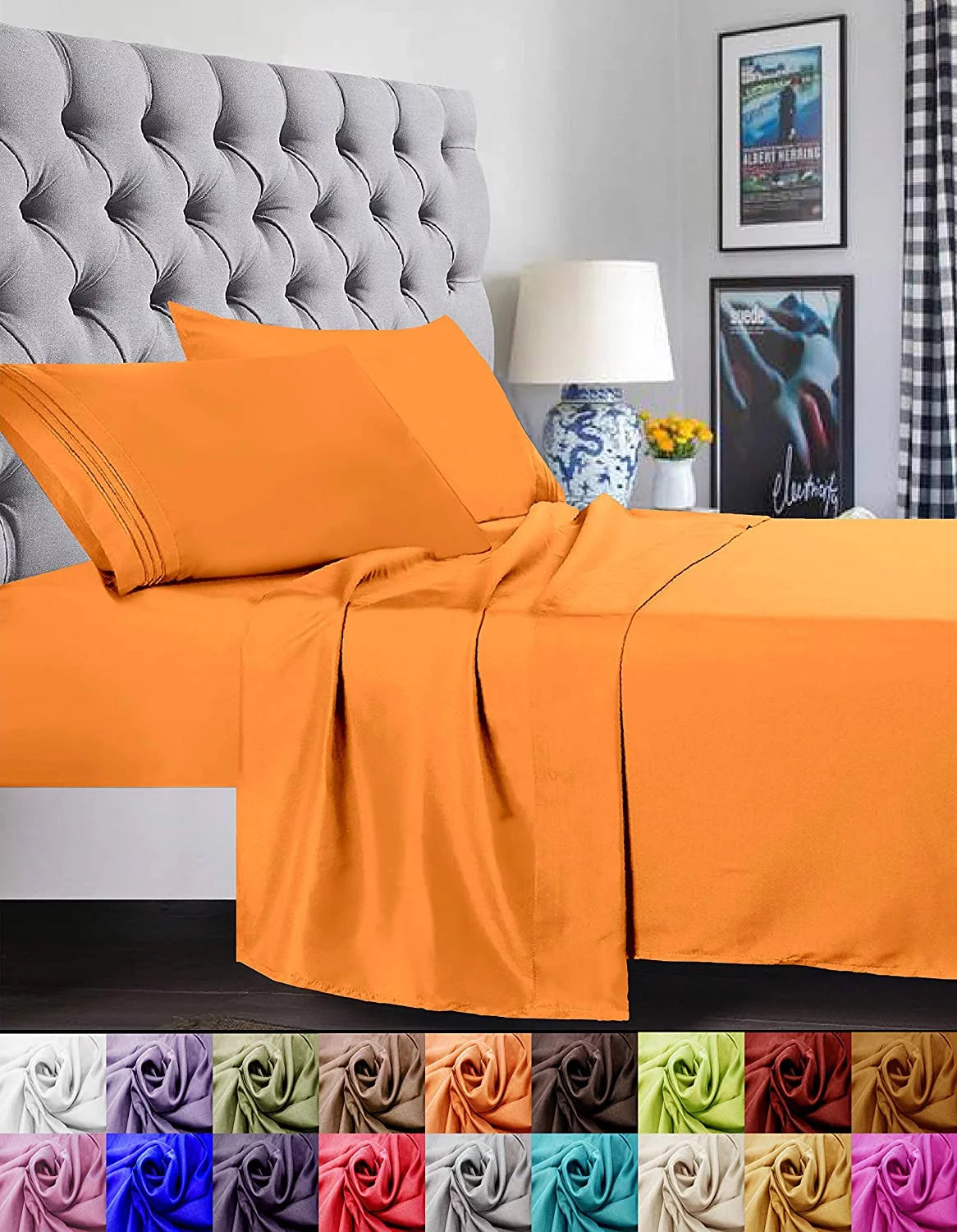Super Soft Microfiber Bed Sheet Set with 14-inch Deep Pockets Full Orange Z893