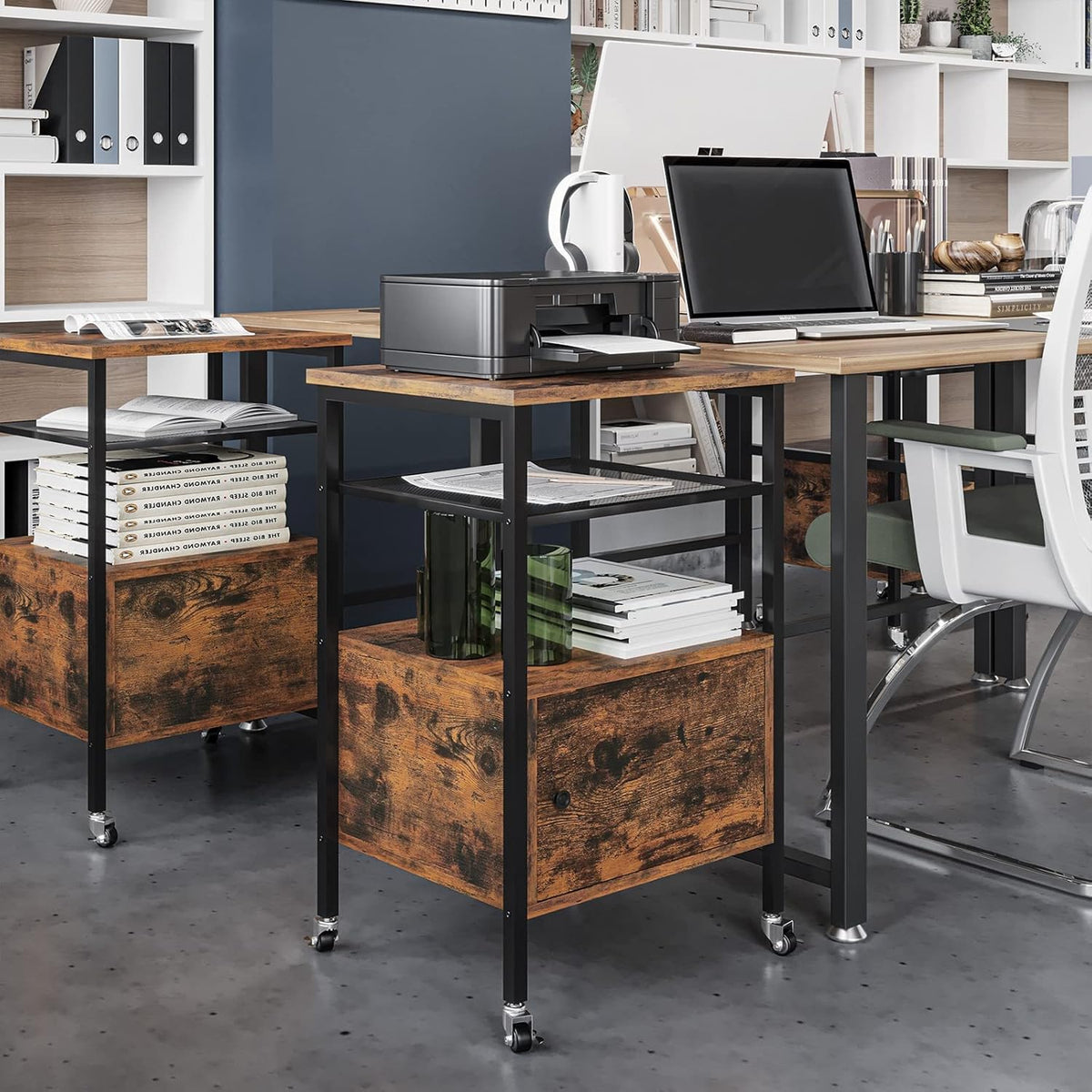 4-Tier Rolling Printer Cart with Storage Shelves E854489