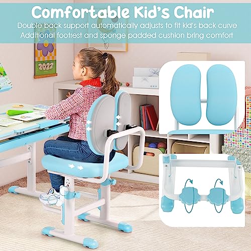Pink Height-Adjustable Kids Desk and Chair Set with Tiltable Desktop H1142
