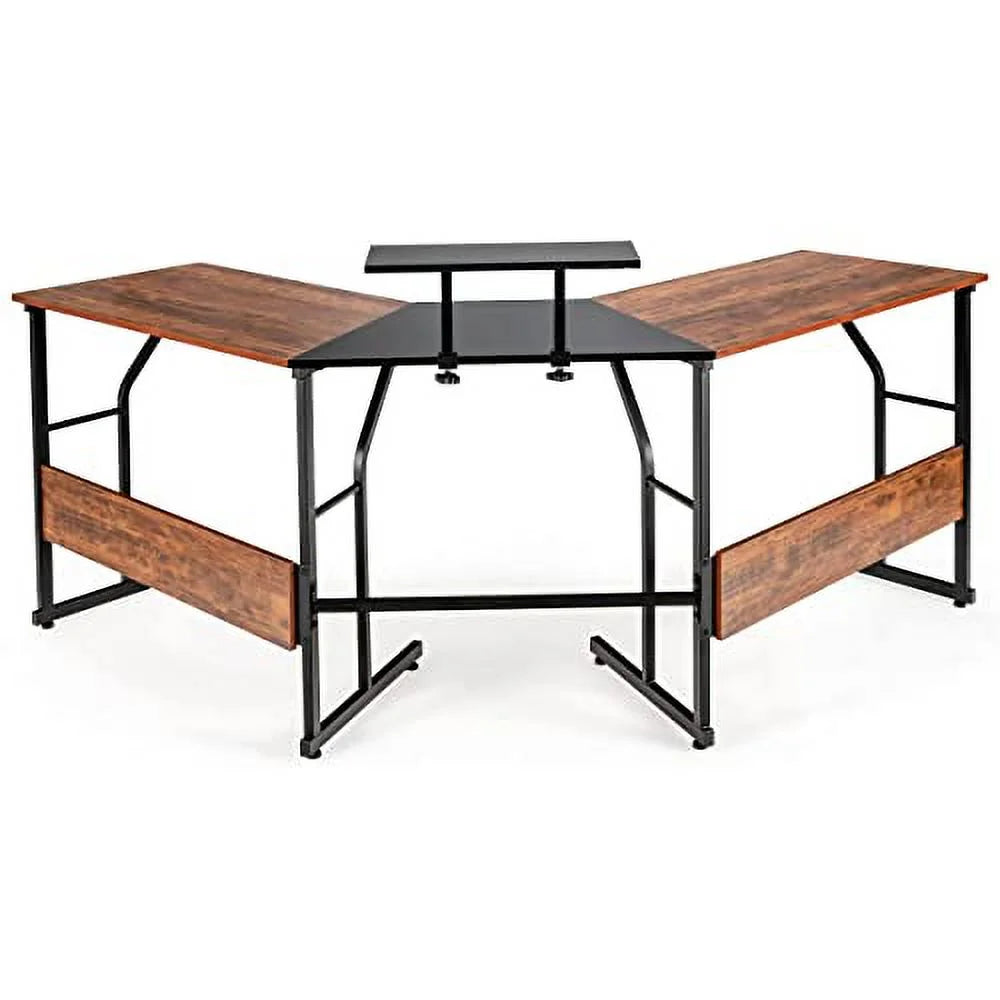 L-Shaped Desk Wood Metal T3281