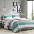 Queen Aqua/Grey 7 Piece Microfiber Comforter Set E78823