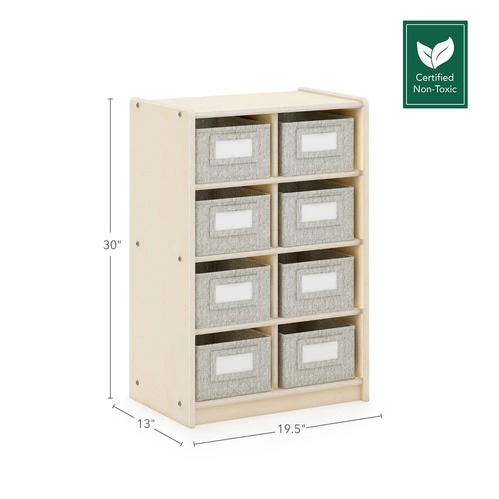 Natural 8 Fabric Bin Wood Storage Organizer E516