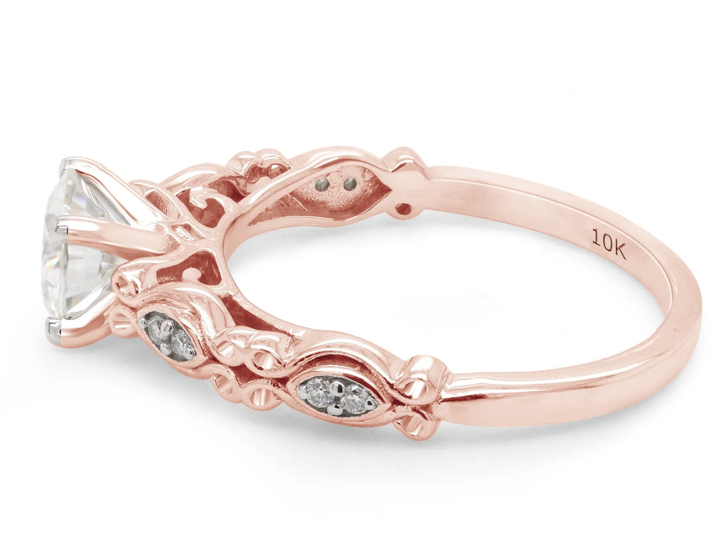10K Solid Rose Gold Moissanite Solitaire Filigree Engagement Ring P3496