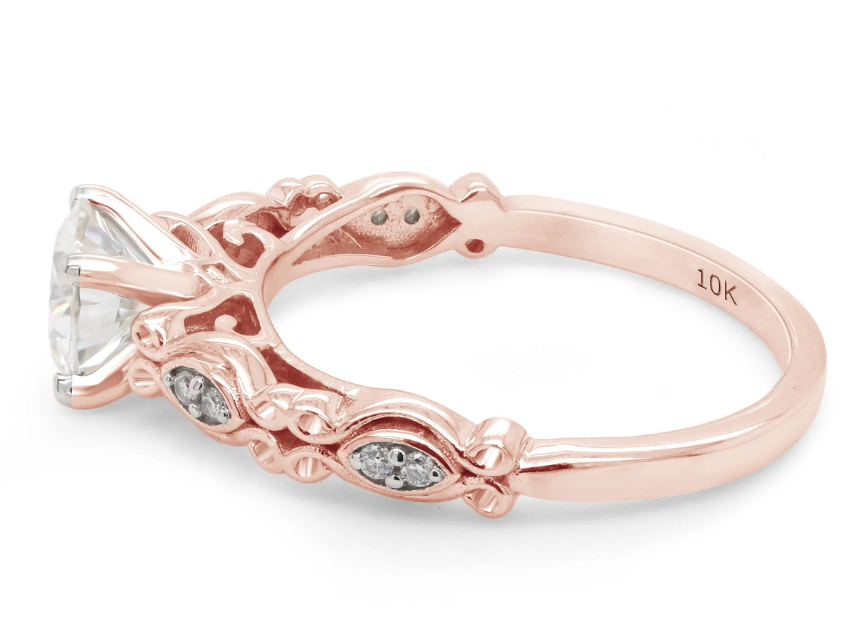 10K Solid Rose Gold Moissanite Solitaire Filigree Engagement Ring P3496