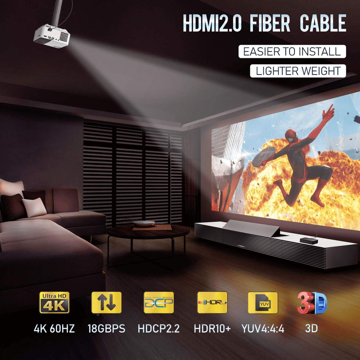 Fiber Optic HDMI Cable 33 Feet 18Gbps K53189