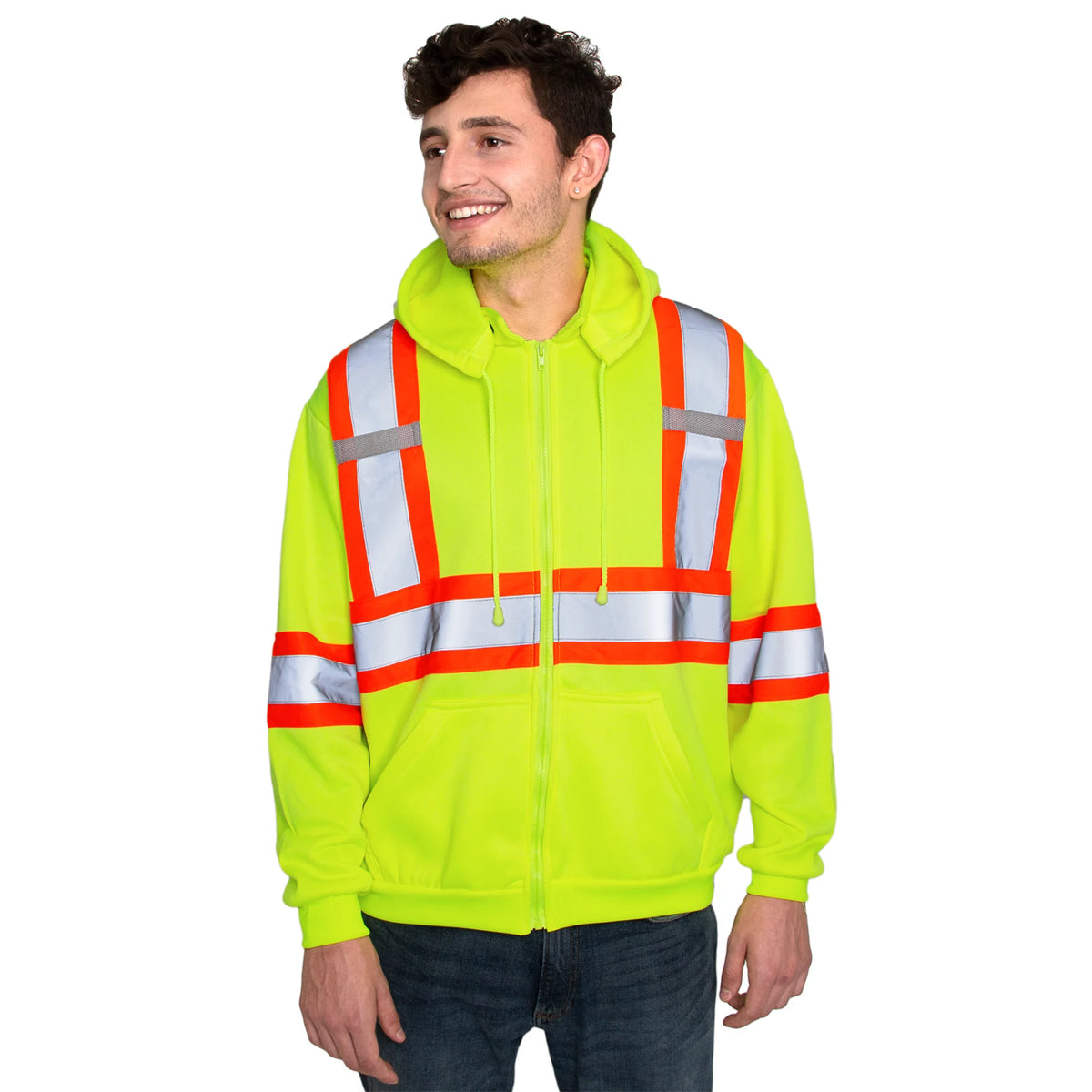 Hi-Vis Safety Full-Zip Hoodie, Yellow, L C9023