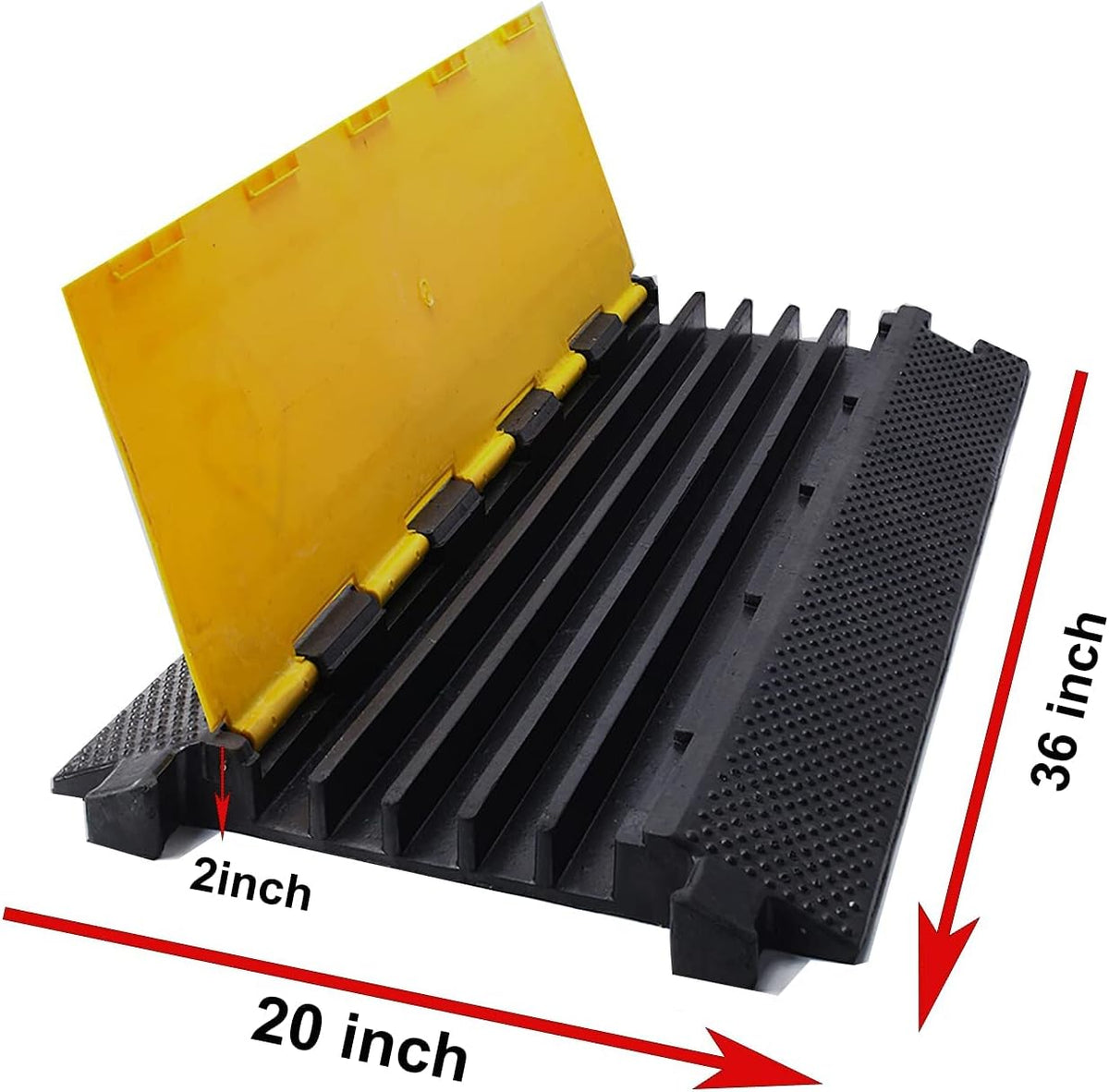36x20x2” 5 Channel Rubber Cable Protector with Yellow Flip-Open Top Cover V54876