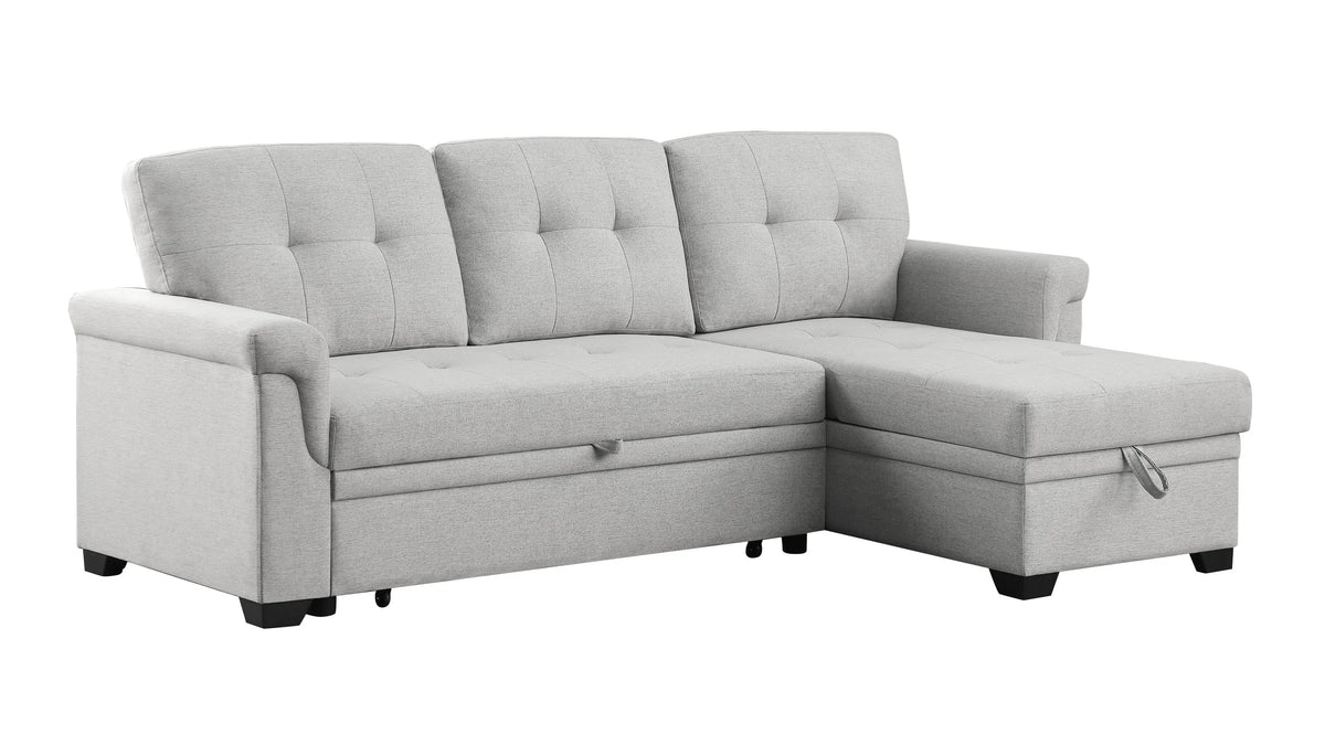 Light Gray Reversible Sleeper Sectional Sofa with Storage Chaise W1342
