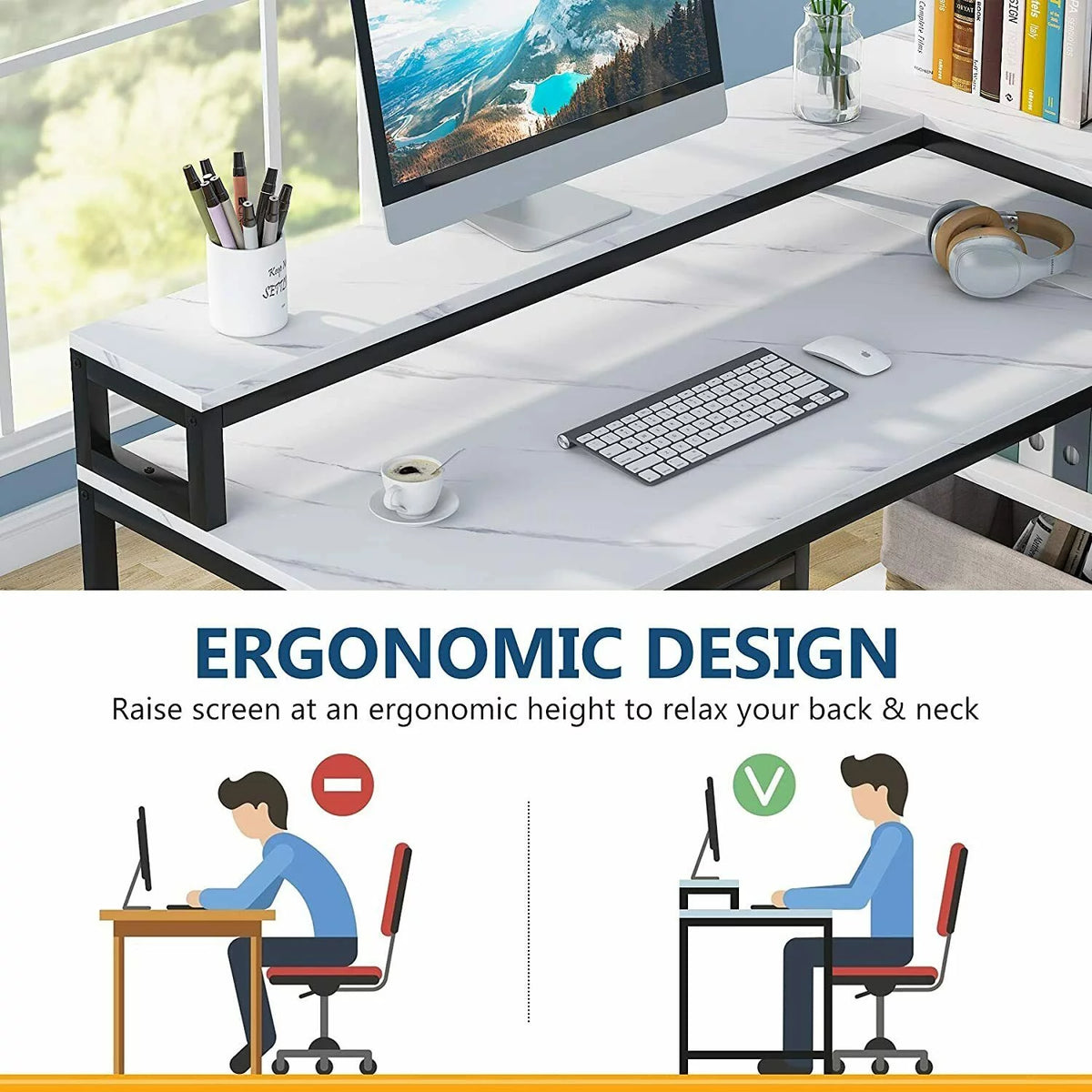 Reversible L Shaped Desk with Hutch and Open Shelves D53683