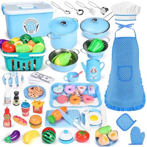 105Pcs Kids Play Kitchen Accessories Set with Apron & Chef Hat I7762