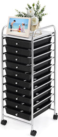 Black Rolling Drawer Cart with 10 Drawers, Metal Frame G575
