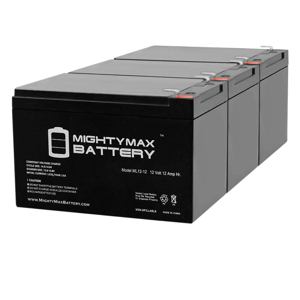 3 Pack 12V 12Ah F2 Sealed Lead Acid Rechargeable Battery L81896