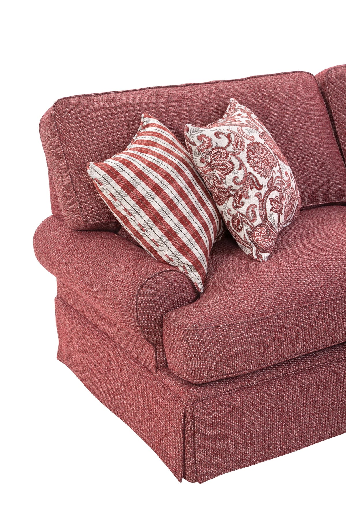 Rustic Red Sofa with Four Accent Pillows I188