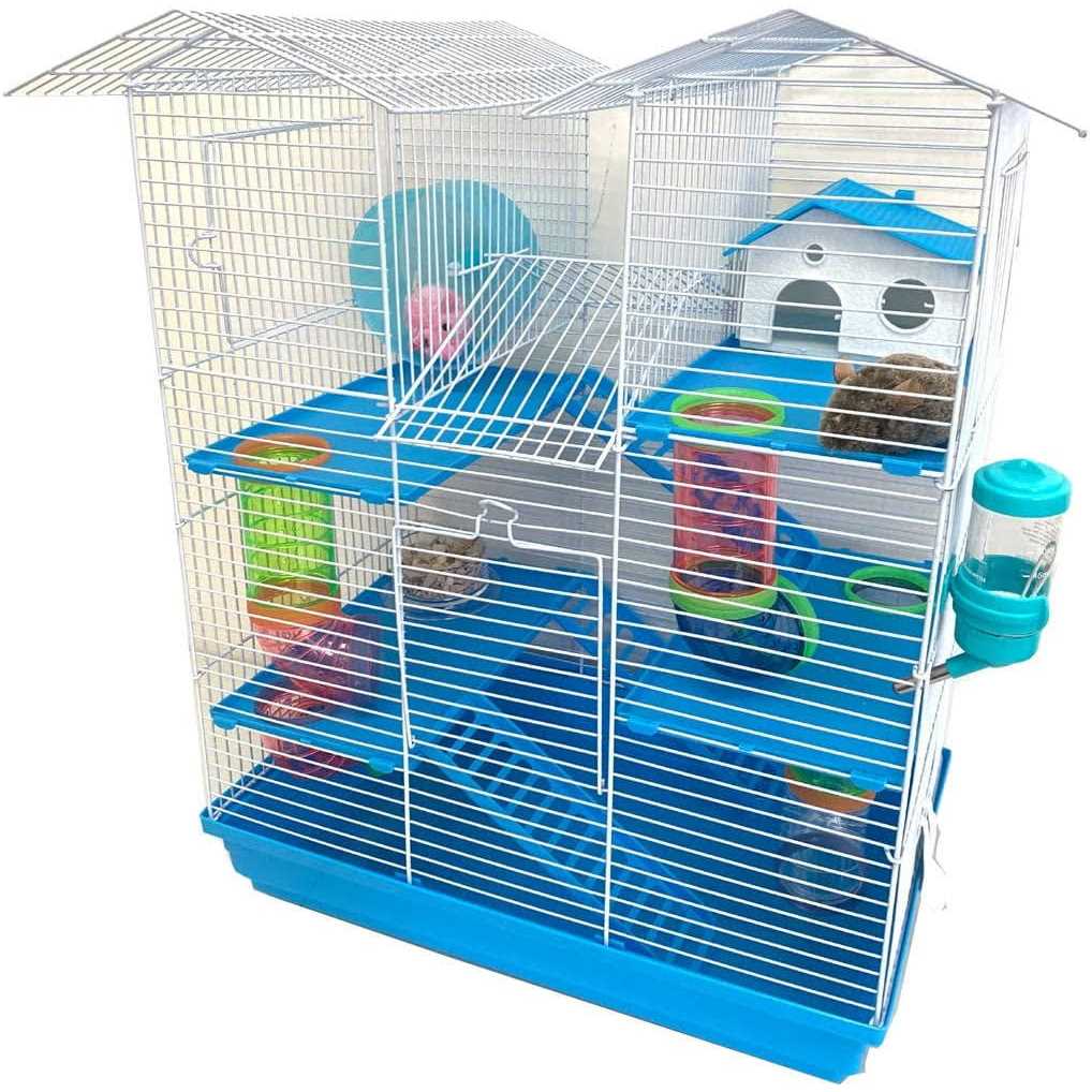 Pink Large 5-Levels Twin Tower Hamster Mouse Habitat Wire Animal Cage With Long Crossover Tube A5648