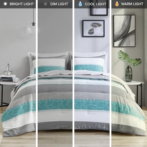 Queen Aqua/Grey 7 Piece Microfiber Comforter Set E78823