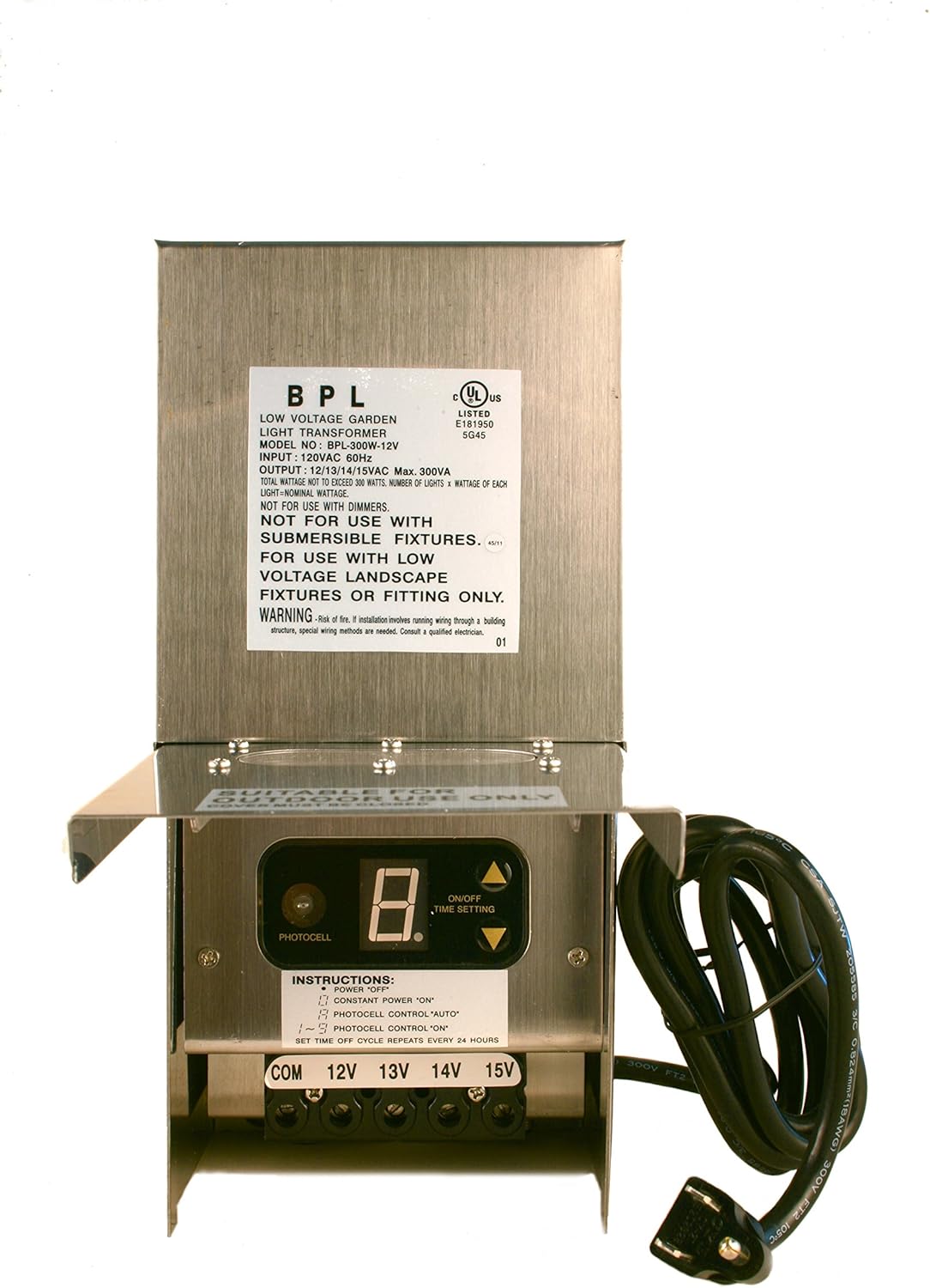 300W Multi Tap Low Voltage Landscape Lighting Transformer Stainless Steel H905012