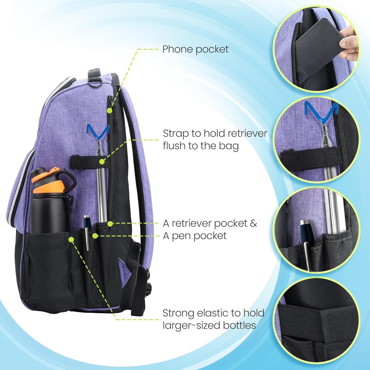 Disc Golf Backpack with Stand-Up Design and Pockets U10208